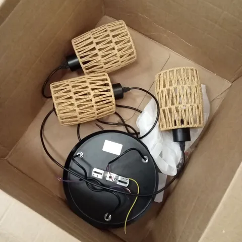 BOXED ALLENBAC 3-LIGHT RATTAN CLUSTER CYLINDER PENDANT