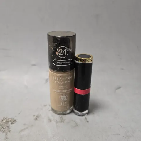 BOX OF APPROXIMATELY 19 ASSORTED REVLON ITEMS TO INCLUDE - COLOURSTAY MAKEUP 150 , 015 LIPSTICK 