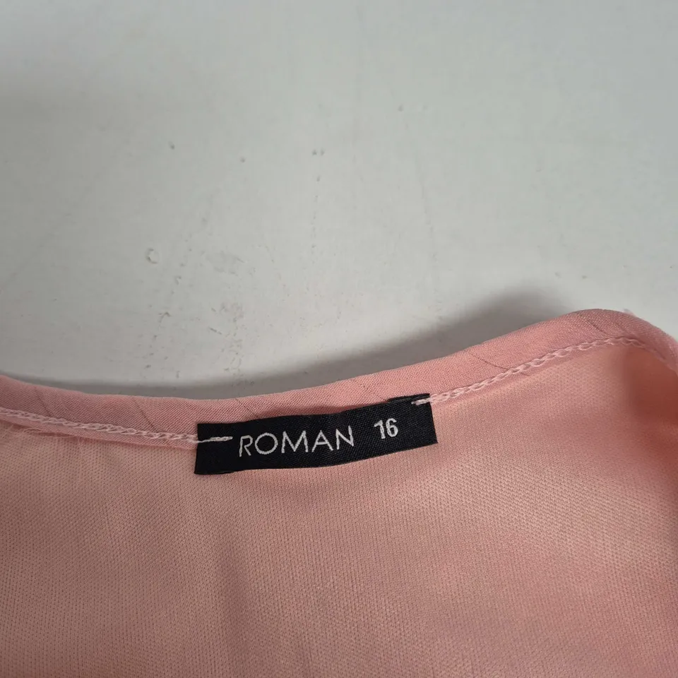 ROMAN PINK DOBBY FRILL DRESS – UK 16