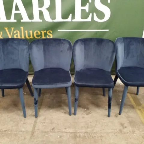 SET OF 4 DARK BLUE VELVET DINING CHAIRS