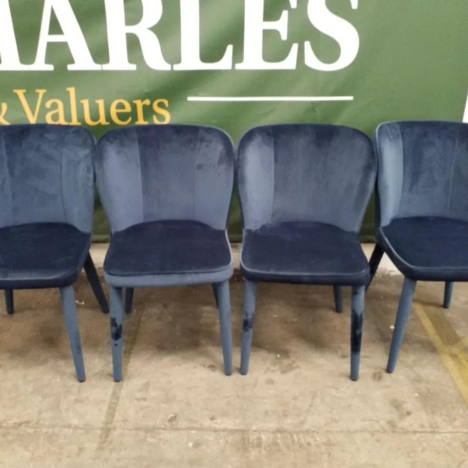 SET OF 4 DARK BLUE VELVET DINING CHAIRS