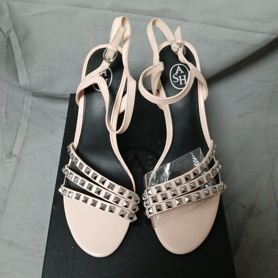 ASH HELLO POWDER 3S SANDALS – UK 5 (EU 38), NUDE PATENT WITH STUDDED STRAPS