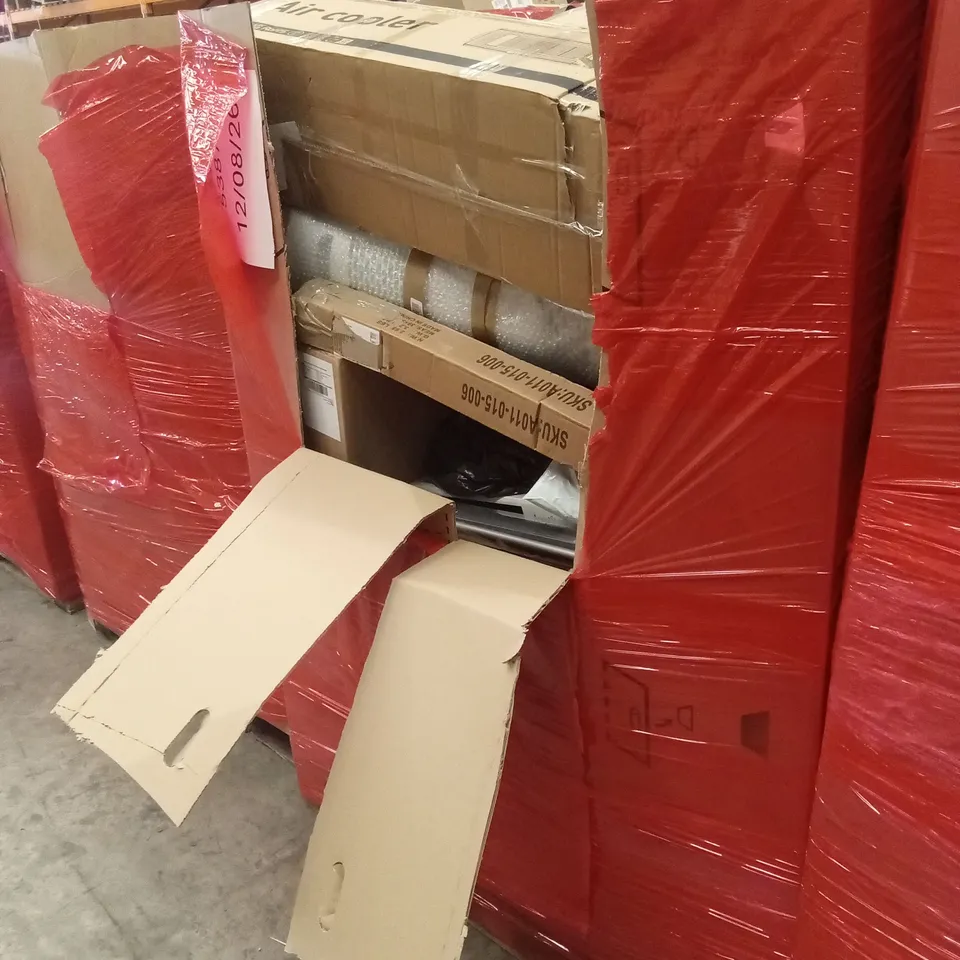 PALLET OF ASSORTED HOUSEHOLD GOODS AND PRODUCTS TO INCLUDE; AIR COOLERS, TOILET SEAT, BLINDS ETC