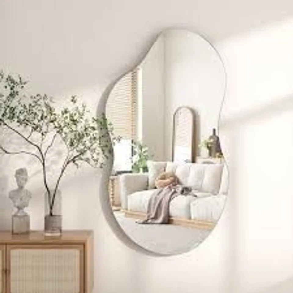BOXED 22IN W X 43.3IN. H IRREGULAR METAL DECORATIVE MIRROR - SILVER (1 BOX)