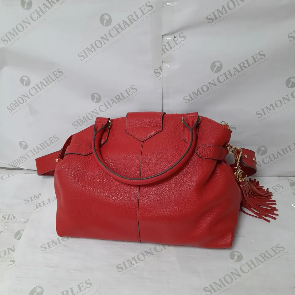 JULIEN MACDONALD TASSEL FAUX LEATHER HANDBAG IN RED WITH GOLD DETAILS