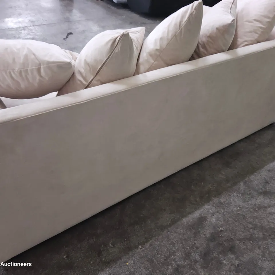 DESIGNER THREE SEATER SOFA WITH SCATTER NATURAL FABRIC