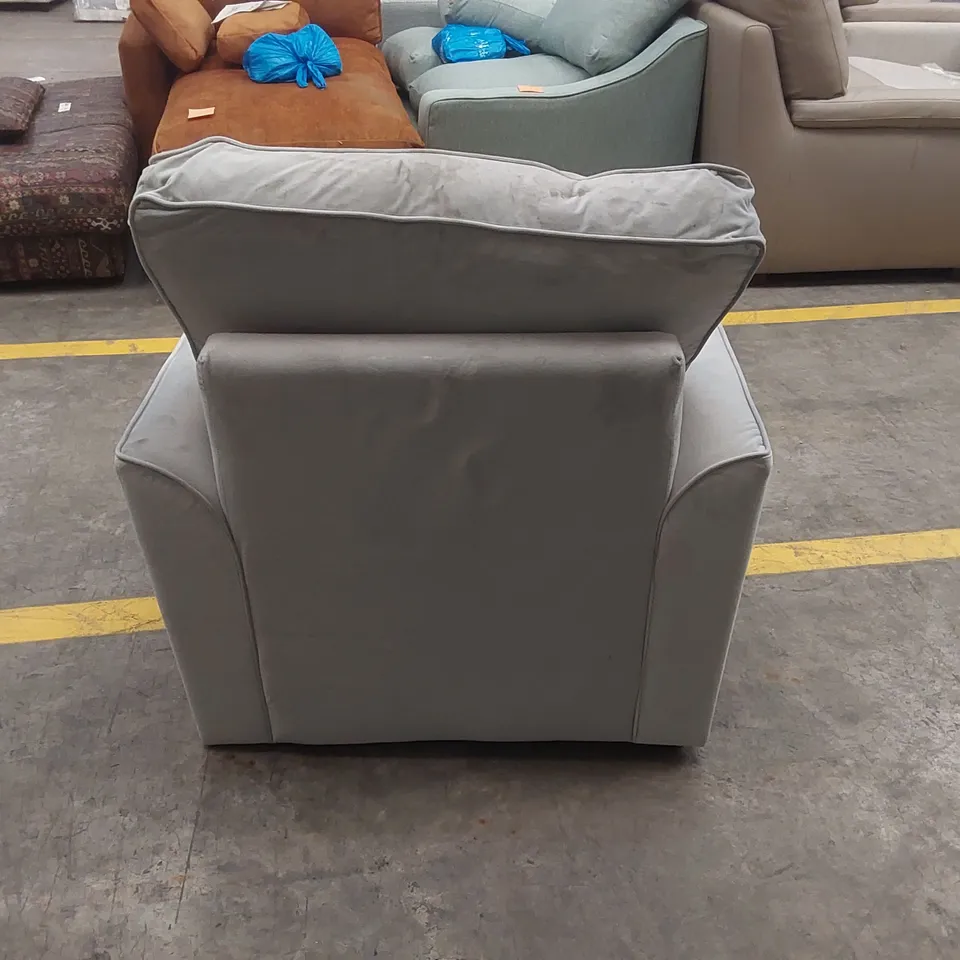 QUALITY DESIGNER GREY VELVET ARMCHAIR 