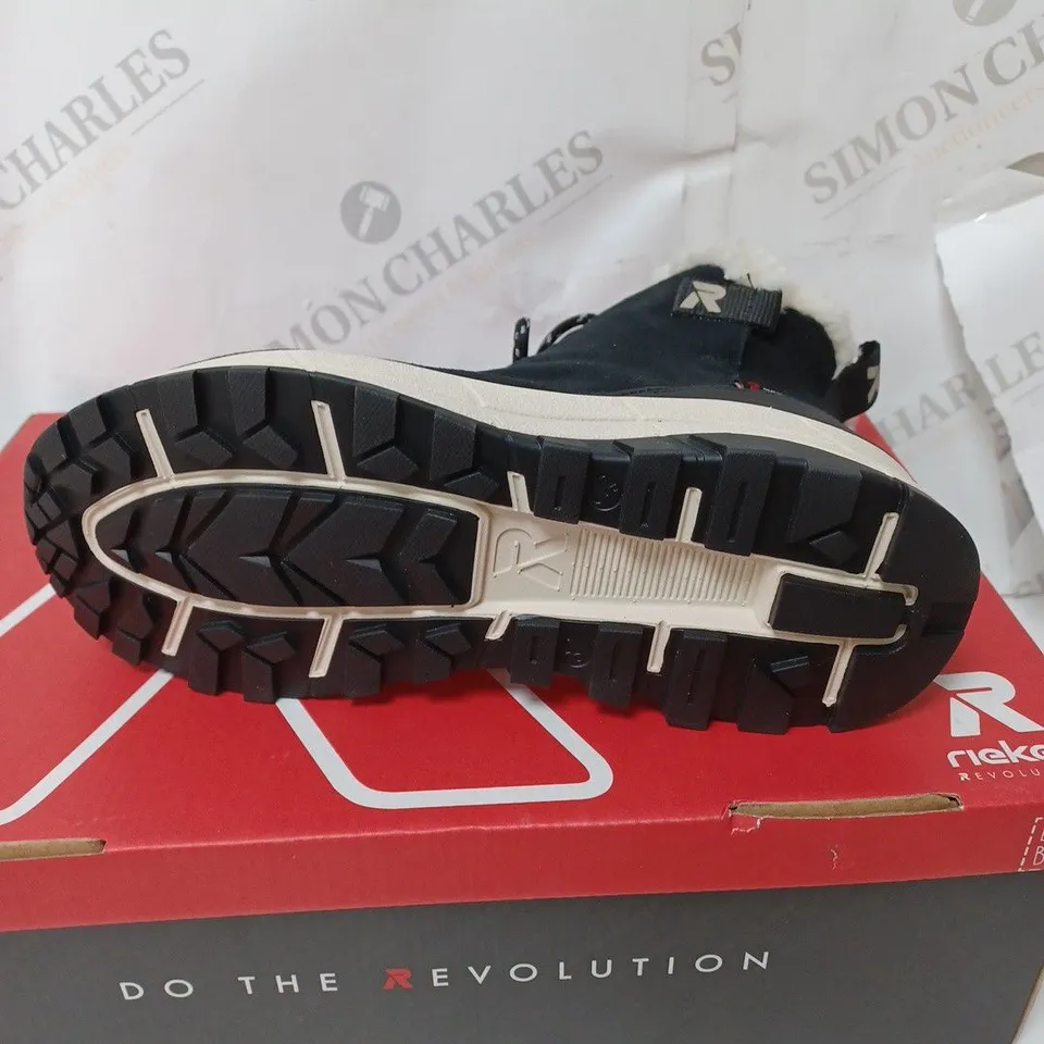 BOXED REVOLUTION RIEKER WARM LINED WATER RESISTANT LACE UP BOOTS, BLACK - SIZE 4