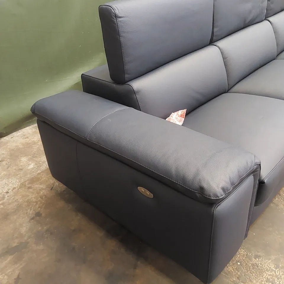 QUALITY DESIGNER ITALIAN MADE LARGE 6 SEATER ALBERTO ELECTRIC RECLINER SOFA IN LEATHER - NAVY
