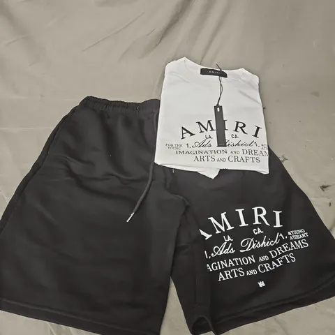 AMIRI TEE & SHORTS SET IN BLACK/WHITE SIZE M