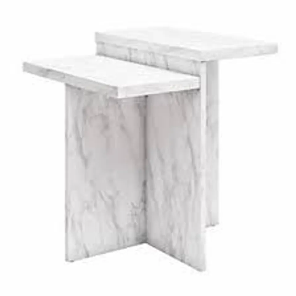 BOXED BRIELLE ACCENT TABLE WHITE FAUX MARBLE