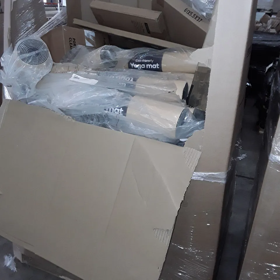 UNPROCESSED PALLET OF ASSORTED ITEMS TO INCLUDE EXPANDABLE WINDOW SCREEN, ELECTRIC UNDERBLANKET AND SEALED CASTLE TOY