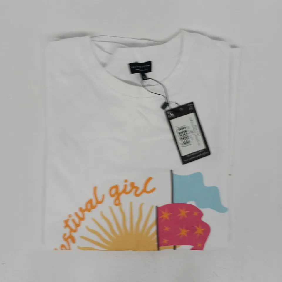 SOUTH BEACH FESTIVAL PRINTED OVERSIZED T-SHIRT IN WHITE SIZE LARGE