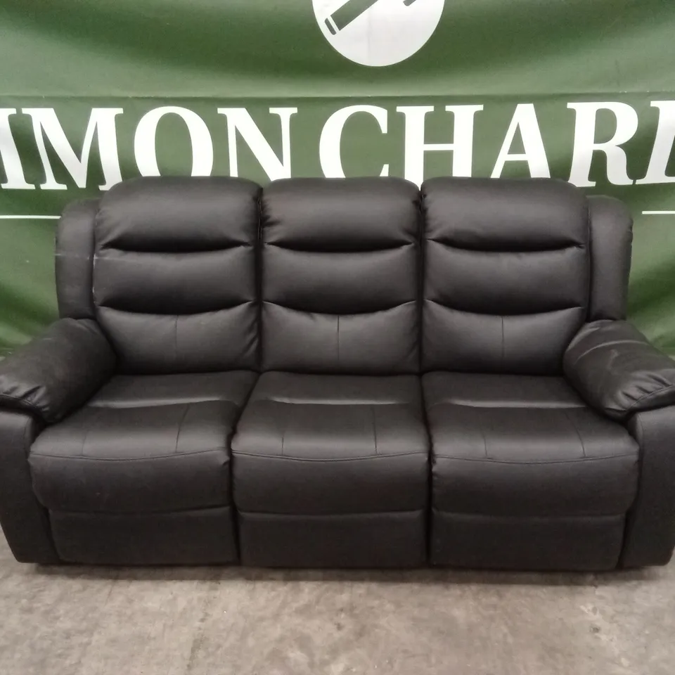 DESIGNER 3 SEATER FAUX LEATHER MANUAL RECLINER SOFA - BLACK 