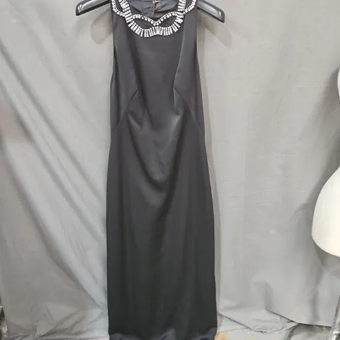TED BAKER BLACK EVENING DRESS WITH CRYSTAL NECKLINE SIZE 2