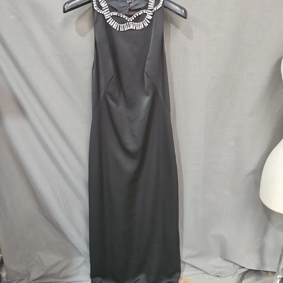 TED BAKER BLACK EVENING DRESS WITH CRYSTAL NECKLINE SIZE 2
