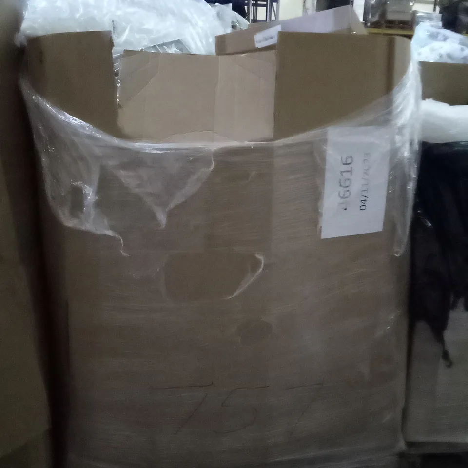 PALLET OF ASSORTED ITEMS INCLUDING HOMOZE EXPANDING HOSE, DELUXE DOUBLE AIRBED, HANDHELD GARMENT STEAMER, SECURITY CAMERA, ANGLE GRINDER, SHOWER DRAIN CAP HAIR TRAP