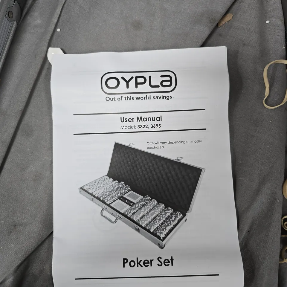 OYPLA POKER SET IN ALUMINIUM CASE WITH CHIPS, CARDS & MANUAL (MODEL 3322, 3685)