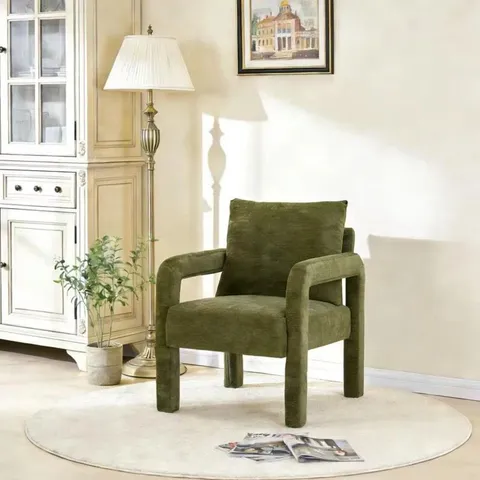 BOXED CHENILLE UPHOLSTERED ACCENT CHAIR WITH LUMBAR PILLOW - GREEN (1 BOX)