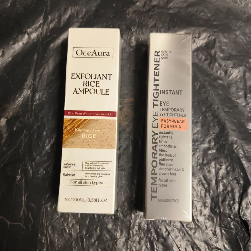 APPROXIMATEY 20 ASSORTED HEALTH AND BEAUTY PRODUCTS TO INCLUDE - TEMPORARY EYE TIGHTENER - EXFOLIANT RICE AMPOULE - ETC