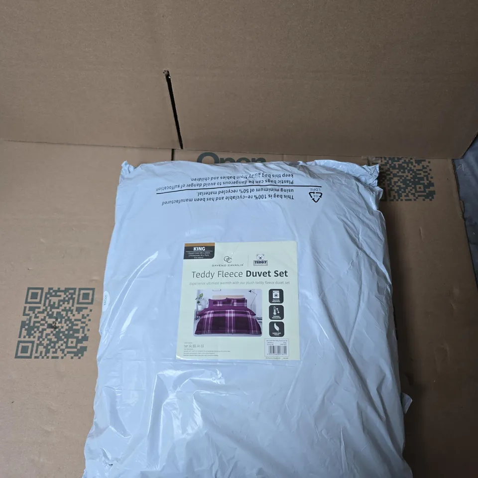 GAVENO CAVAILIA TEDDY FLEECE DUVET SET – KING SIZE, PURPLE PLAID