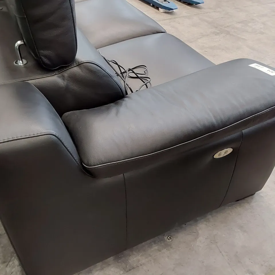 QUALITY ITALIAN DESIGNER MAESTRALE POWER RECLINING THREE SEATER SOFA WITH ADJUSTABLE HEADRESTS BLACK LEATHER 
