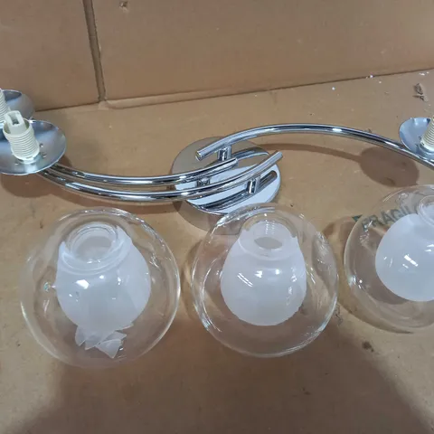 JOHN LEWIS DOUBLE GLASS 3 LIGHT SEMI FLUSH CHROME FINISH CLEAR GLASS SHADE