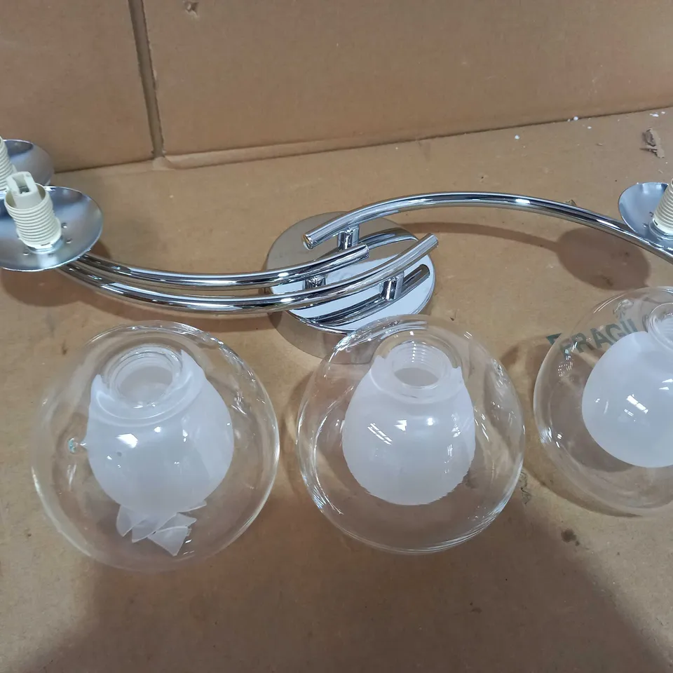 JOHN LEWIS DOUBLE GLASS 3 LIGHT SEMI FLUSH CHROME FINISH CLEAR GLASS SHADE 