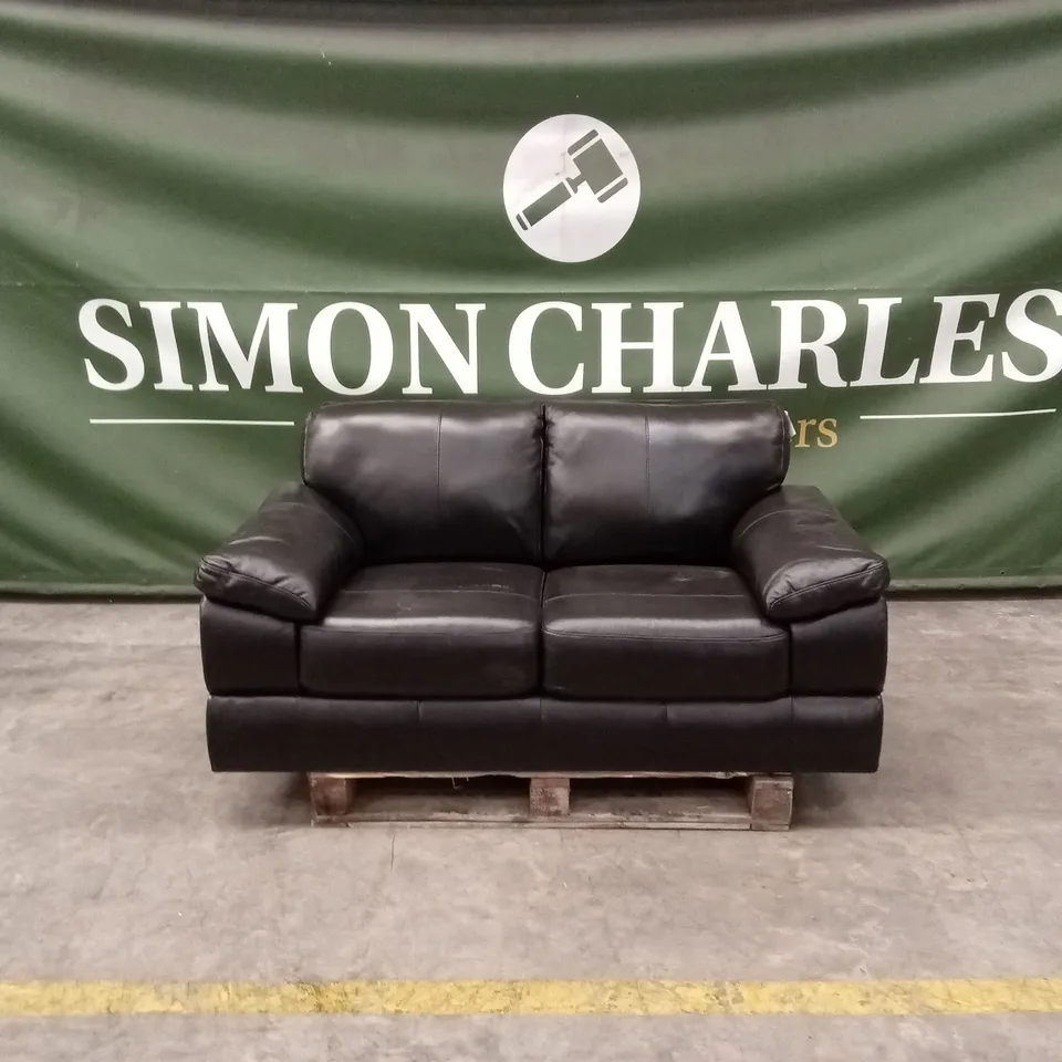 MARLOW ITALIAN LEATHER 2 SEATER SOFA - BLACK RRP £1299