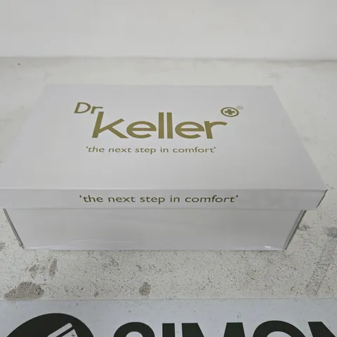 DR KELLER WOMEN'S BEIGE PERFORATED SLIP-ON FLATS – BOXED SIZE 4