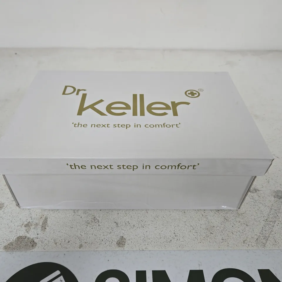 DR KELLER WOMEN'S BEIGE PERFORATED SLIP-ON FLATS – BOXED SIZE 4