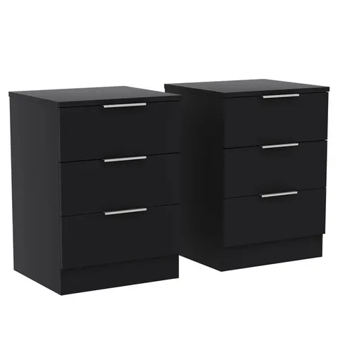 BOXED VIDA DESIGNS TREGA 3 DRAWER BEDSIDE CHEST SET OF 2 - BLACK (2 BOXES