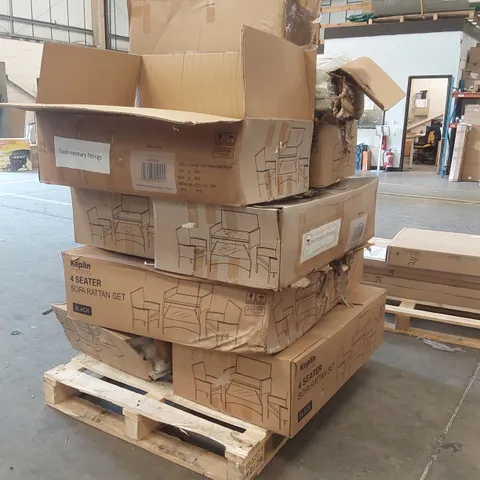 PALLET CONTAINING 9x BOXES OF ASSORTED GARDEN FURNITURE CUSHIONS/GLASS PIECES