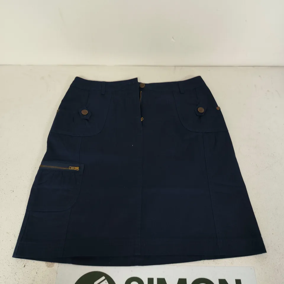 ANISTON NAVY SKIRT FRONT PATCH POCKETS WITH ZIP DETAIL SIZE 12