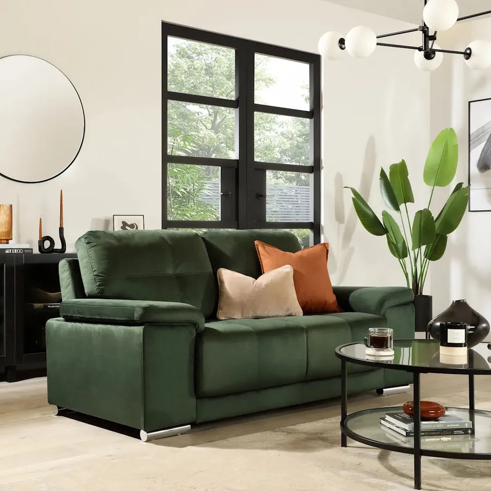 BOXED KANSAS 2 SEATER SOFA - MOSS GREEN CLASSIC VELVET