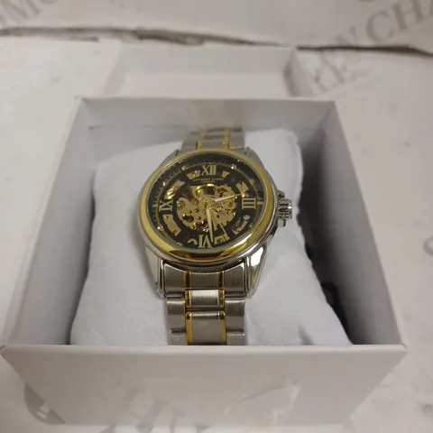 BOXED ANTHONY JAMES GENTS LIMITED EDITION SKELETON AUTOMATIC  STAINLESS STEEL WATCH - WATER RESISTANT. 