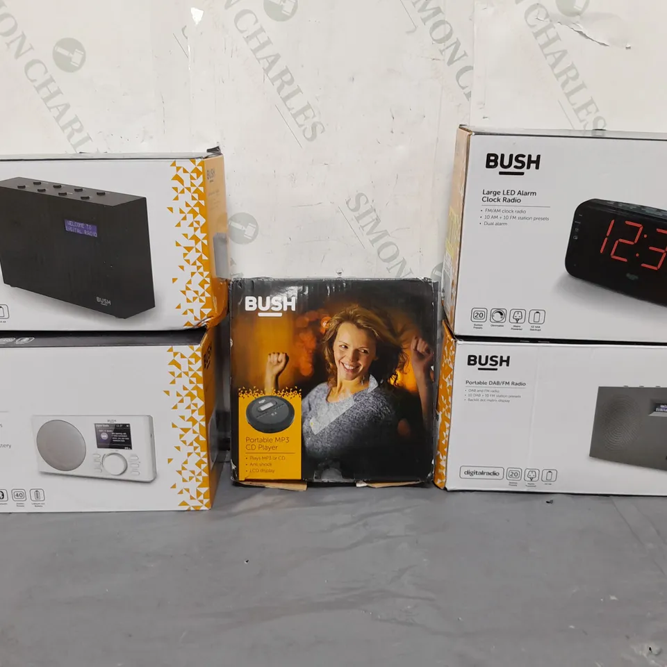 BOX OF APPROXIMATELY 15 ASSORTED ITEMS TO INCLUDE - BUSH RADIO , PORTABLE RADIO - ALARM CLOCK RADIO ETC