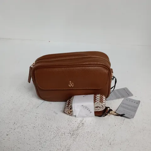 ASSOTS LONDON BROWN GENUINE LEATHER CROSSBODY BAG WITH HOUNDSTOOTH STRAP 