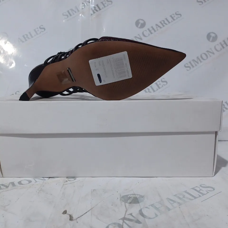 BOXED PAIR OF REISS DAPHNE SLINGBACK HEELS IN POMEGRANATE UK SIZE 3