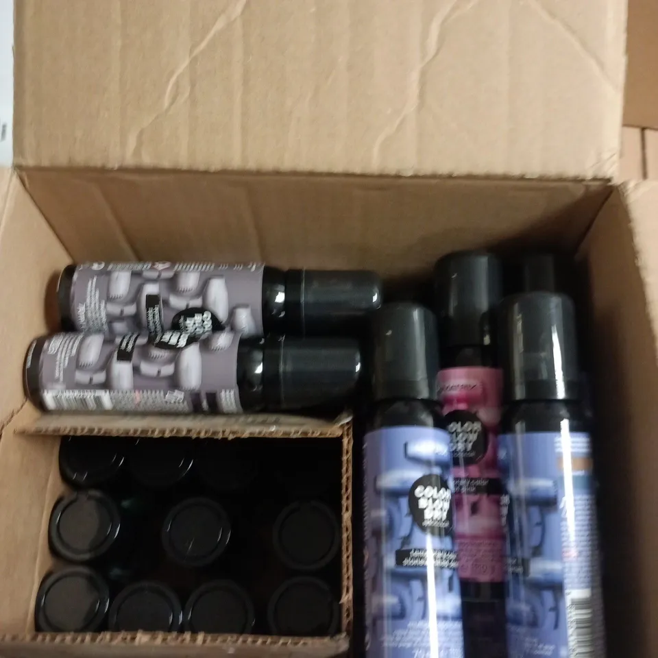 BOX OF APPROXIMATELY 50 MATRIX HAIRCARE PRODUCTS TO INCLUDE TEMPORARY COLOUR SPRAYS AND VOLUME BOOSTERS