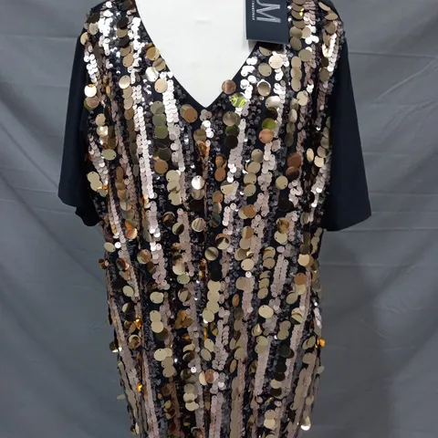 JULIEN MACDONALD GOLD SEQUIN TOP IN BLACK SIZE 16