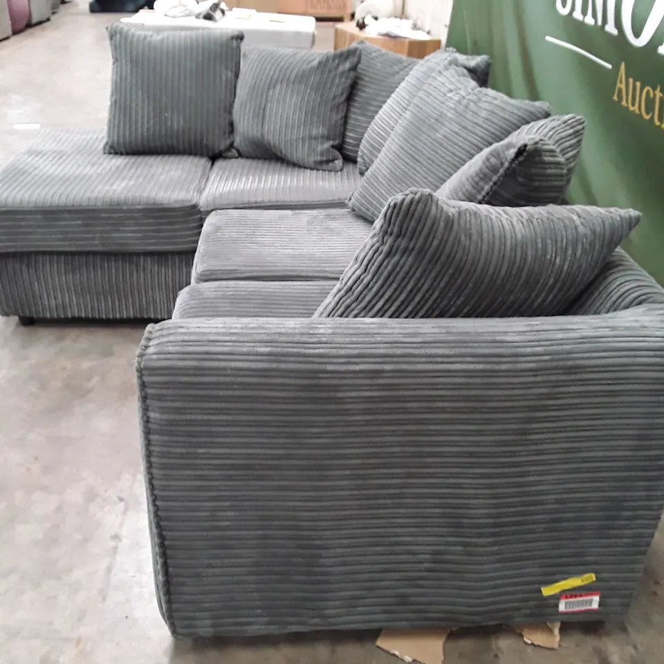 DESIGNER DUVERNAY GREY CORDED FABRIC CORNER SOFA - GREY JUMBO CORD FABRIC  