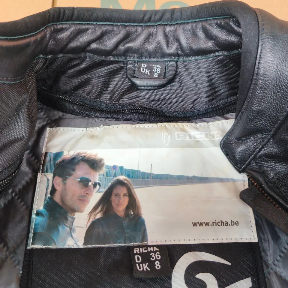 RICHA LEATHER MOTORCYCLE JACKET – BLACK, UK 8 (EU 36)