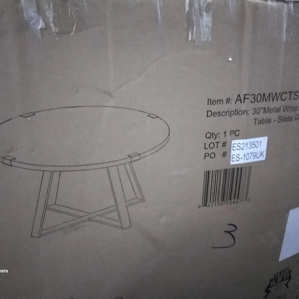 BOXED DESIGNER 30" METAL WRAP COFFEE TABLE - SLATE GREY (1 BOX)