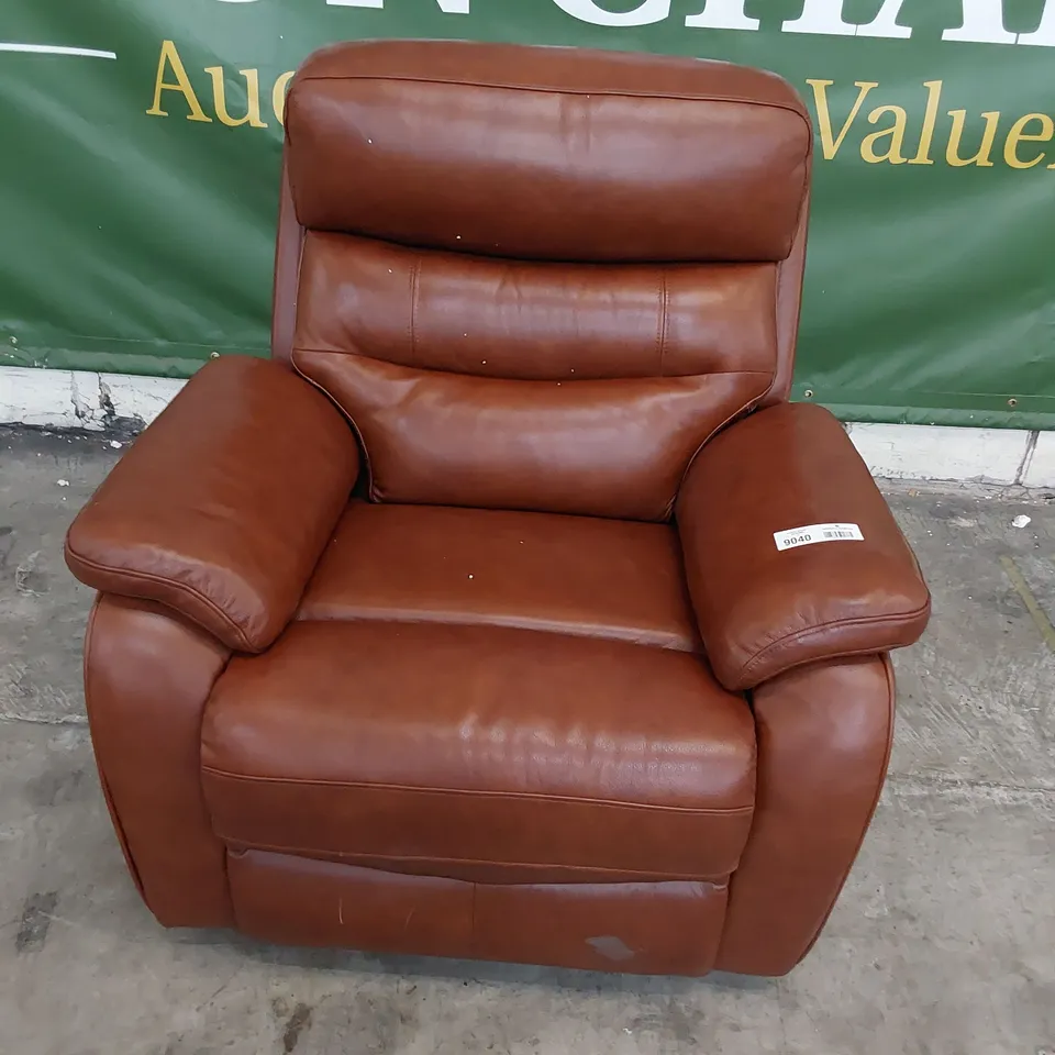 DESIGNER POWER RECLINING EASY CHAIR CHESTNUT LEATHER 