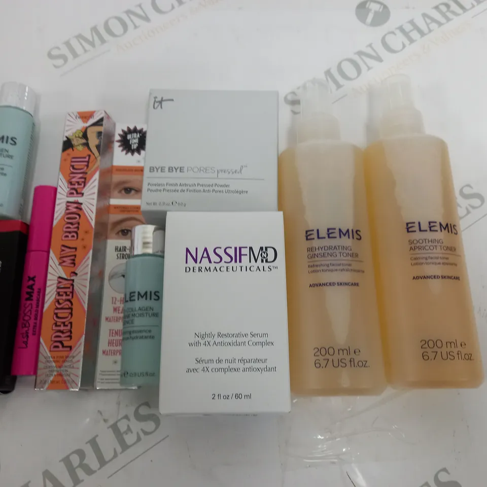 LOT OF 9 ASSORTED HEALTH AND BEAUTY ITEMS TO INCLUDE IT BYE BYE PORES POWDER AND ELEMIS TONER