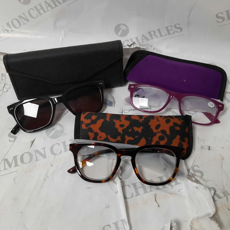 1 PAIR OF SUNGLASSES AND 2 PAIRS OF GLASSES