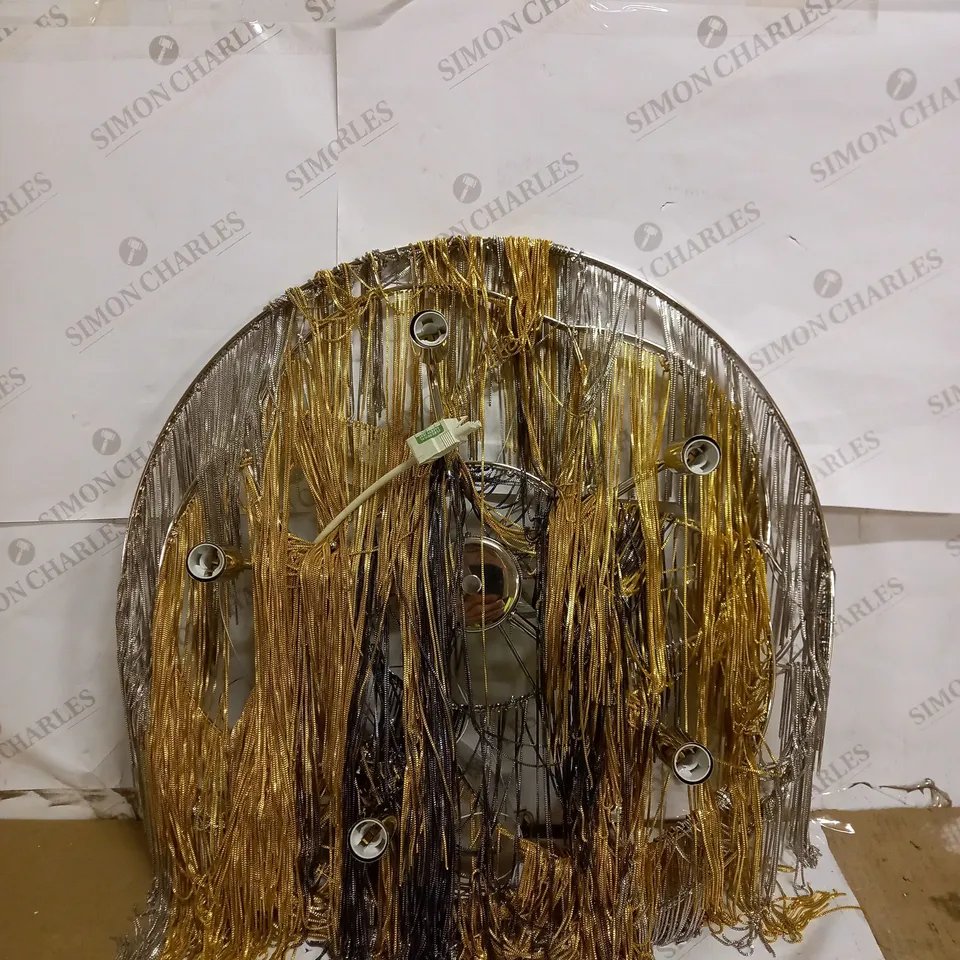 ANDAL 5 LIGHT E14 BRIGHT NICKEL ADJUSTABLE CHANDELIER WITH DELICATELY HAND DRESSED WITH THOUSANDS OF FINE BLACK & GOLD CHAINS