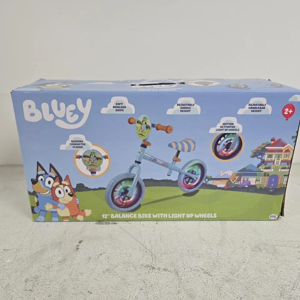 BOXED BLUEY 12" BALANCE BIKE WITH LIGHT UP WHEELS
