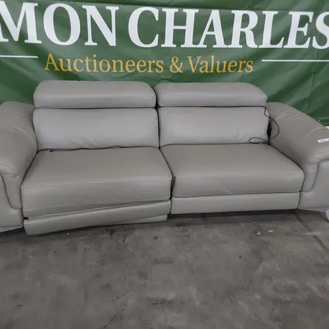 QUALITY ITALIAN DESIGNER POWER RECLINING THREE SEATER SOFA WITH ADJUSTABLE HEADRESTS GREY LEATHER